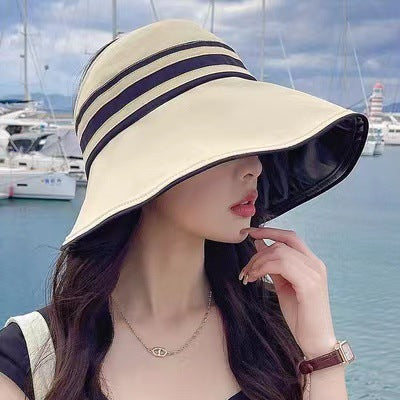 Wholesale Female Vinyl Striped Fisherman's Hat Foldable Summer Sunshade Hat